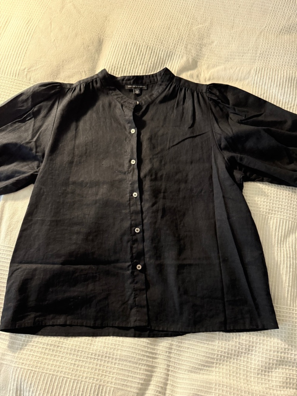 Saks Fifth Avenue XL linen/cotton Black Button-Front Top